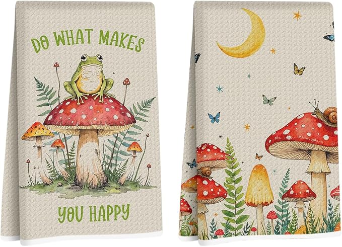 2 Pcs Mushroom Kitchen Towels, Butterfly Soft Absorbent Tea Hand Towel by Hanamiya+Na
