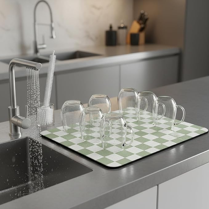 1-Piece Checkered Dish Drying Mat, Absorbent ​Kitchen Counter​ Protector - Image 5