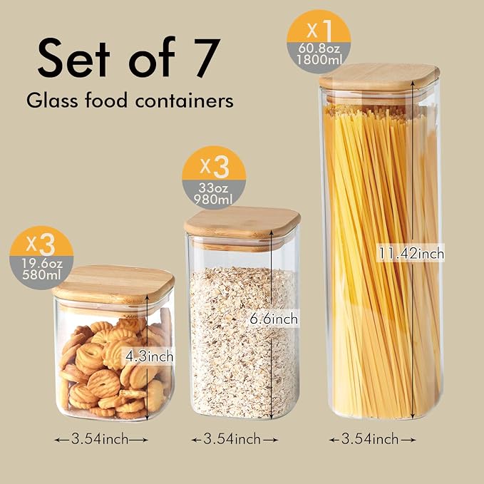 7 Pack Square Glass Storage Containers - Image 3