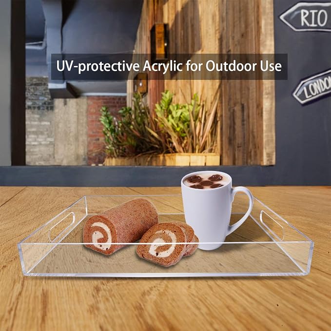 NIUBEE Acrylic Serving Tray 16x20 Inches -Spill Proof- Clear Decorative Tray - Image 4