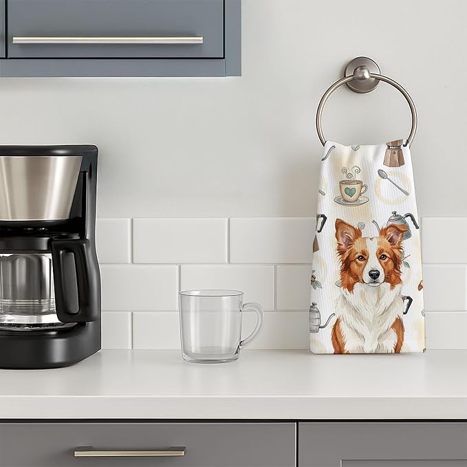 Caroline's Treasures Red and White Border Collie Coffee Bar Kitchen Towel - Image 3