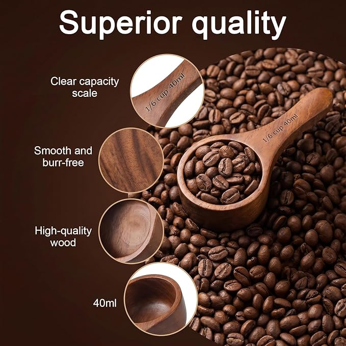 2 Pcs Coffee Scoop for Ground Coffee Walnut Wood Small Coffees Spoons 40 ml - Image 5