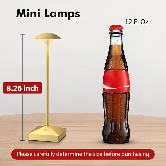 3 Pack 8.26in Gold Small Cordless Table Lamps Rechargeable, Battery Operated - Image 3