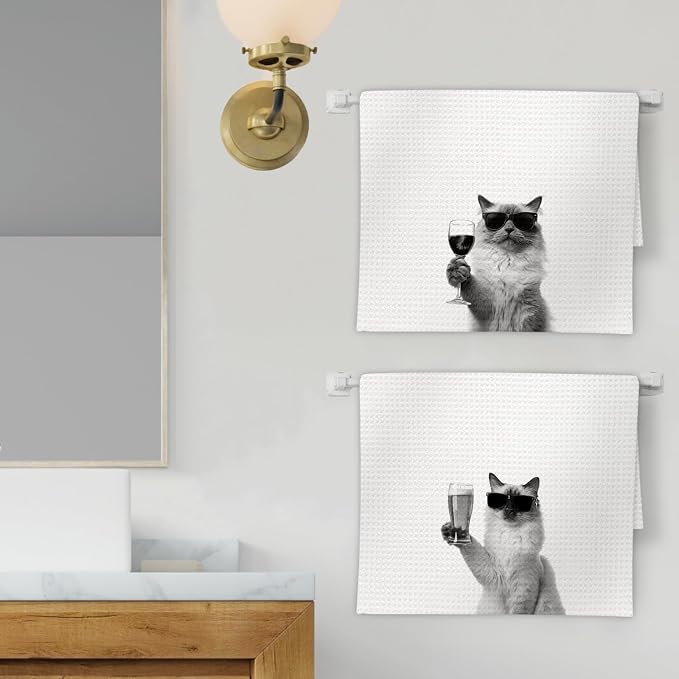Ragdoll Cat Gifts Wine Kitchen Towels Set of 2, Funny Cats Beer Lover - Image 2