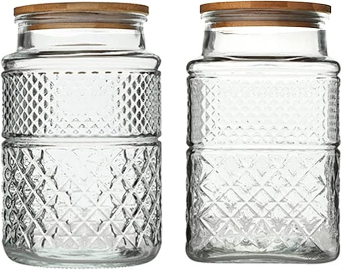 Large Glass Storage Jar, 2 Pack 60 FL OZ Glass Food Storage Containers by Prettidecor