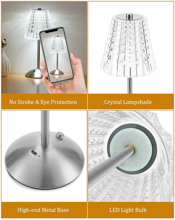 Nusogon Cordless Touch Table Lamp, LED Rechargeable Small Dask Lamp, 3 Colors - Image 7