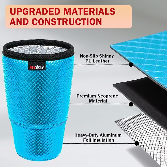 HEYSKAY Insulated Coffee Cup Sleeves Reusable Neoprene PU Leather Universal - Image 2