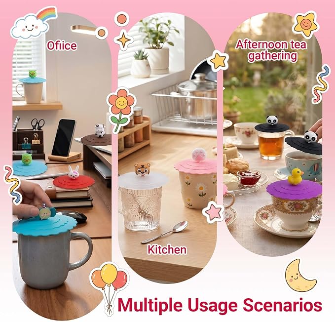 8 Pcs Silicone Cup Covers, Colorful Anti-Dust Coffee Cup Lid Covers - Image 4