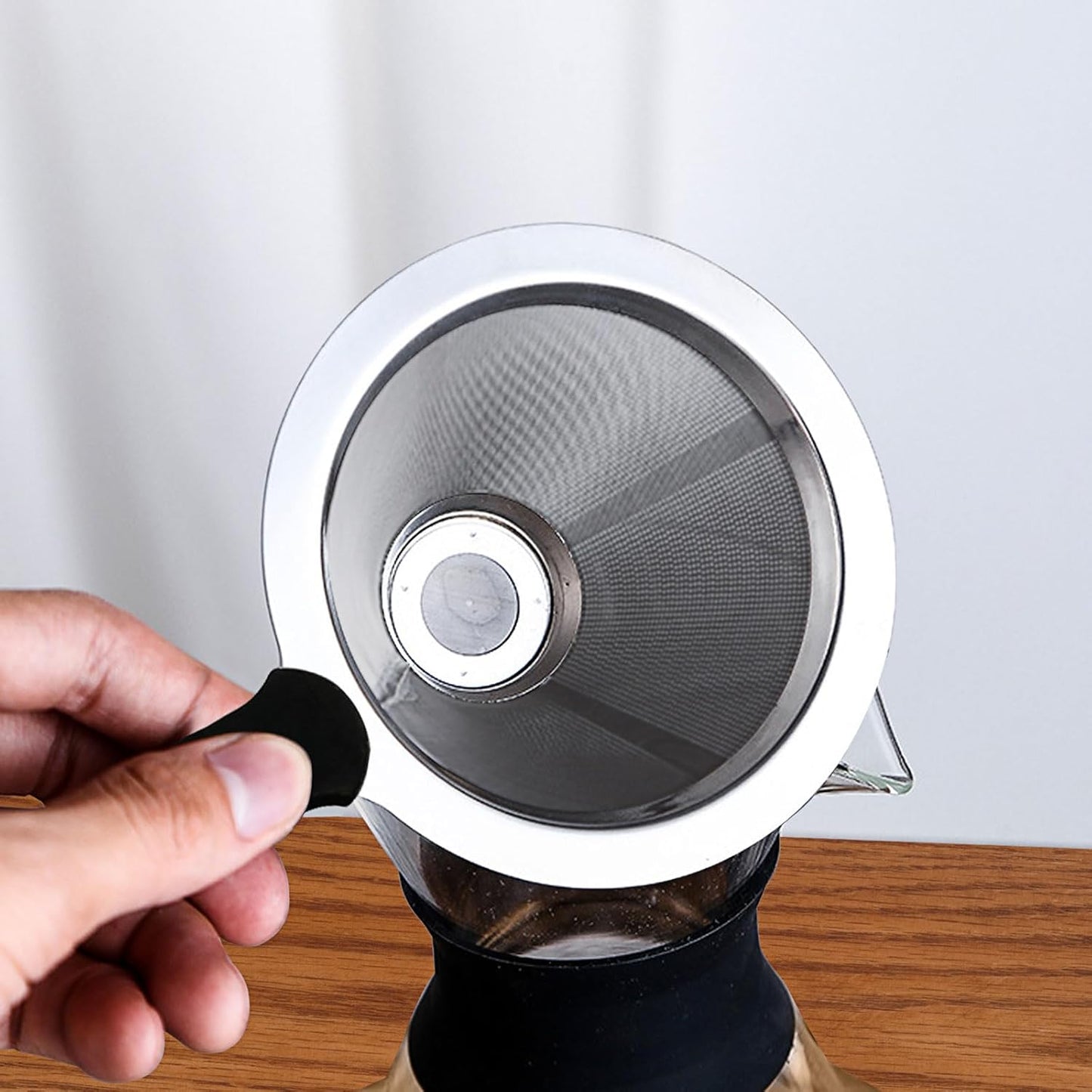 Pour Over Coffee Dripper-Stainless Steel Coffee Filter,Reusable Drip Cone Coffee Filter Portable Pour for 1-4 Cup (With Silicone Ring, S)