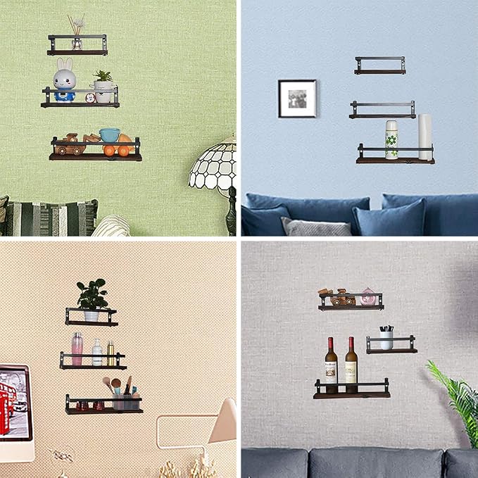 PHUNAYA Floating Shelves Rustic Wood Wall Mounted Shelf Practical Metal Fence - Image 6