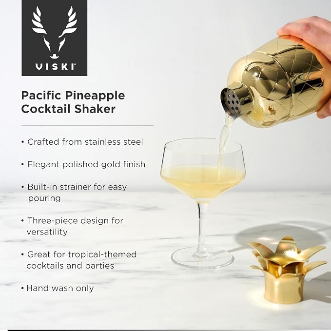 Viski Pacific Pineapple Cocktail Shaker – Tropical Themed Cocktail Shaker - Image 2