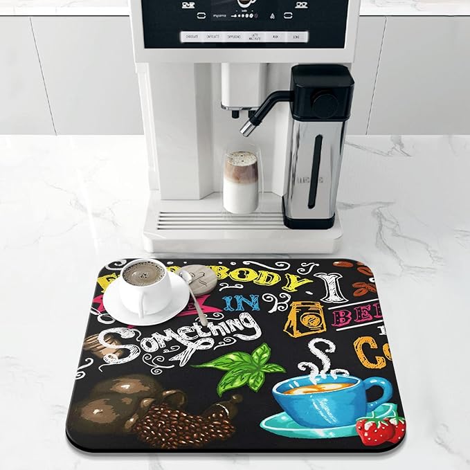 Coffee Bar Mat Accessories for Countertop Absorbent Hide Stain Rubber Backed - Image 3