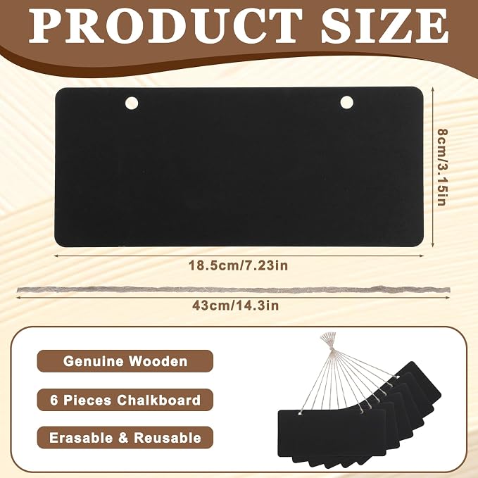6 PCS Wooden Hanging Chalkboard Signs Double Sided, 7x3 Inch Small Rectangle - Image 2