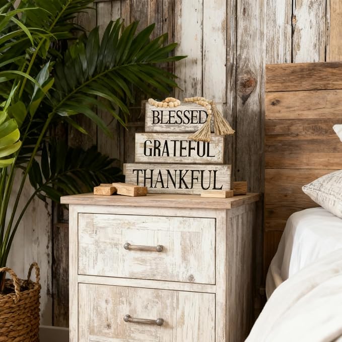 4 Pcs Farmhouse Wooden Tabletop Decor Neutral Farmhouse Tiered Tray Decor - Image 9