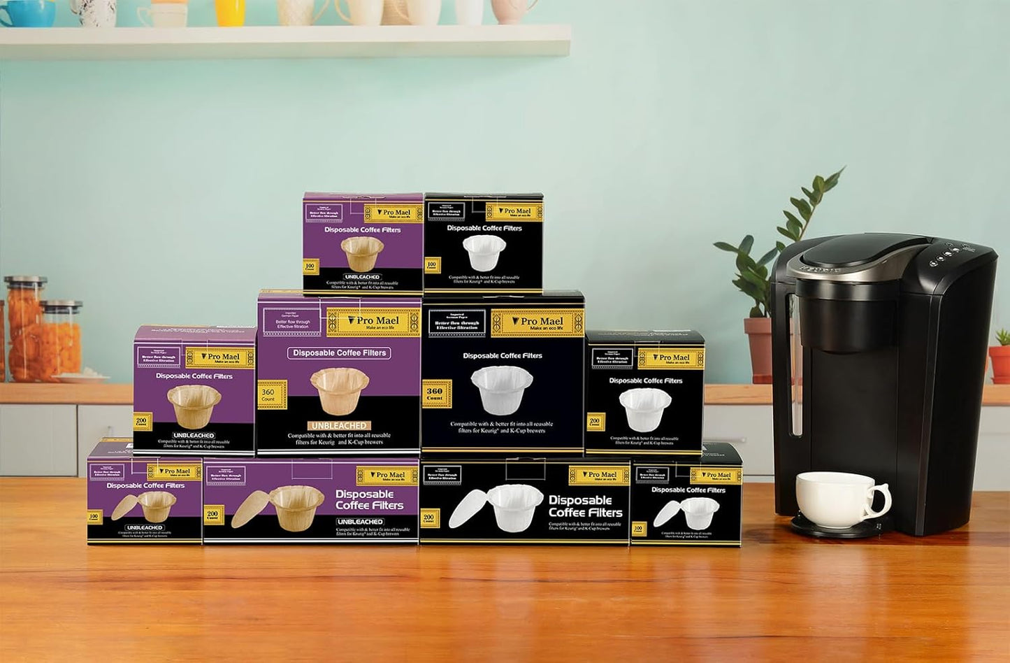 Pro Mael Disposable K Cup Coffee Filters with Lid, Coffee Filter Paper for Keurig Brewers Single Serve 1.0 and 2.0, Use with Resusable K Cup Pods, White (200 Count)