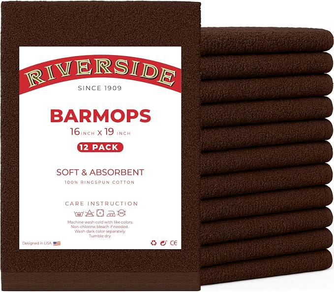 RIVERSIDE Bar Mop Towels Pack of 12, 16x19 Inches, 100% Ring Spun Cotton Terry by RIVERSIDE