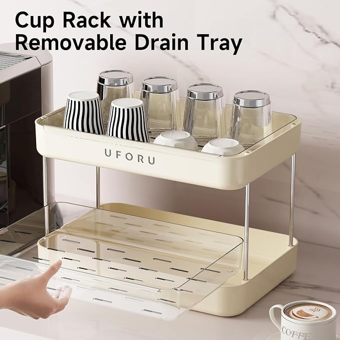 UFORU Countertop Coffee Station Organizer, 2 Tier Wine Glass Holder, Mug Shelf - Image 4