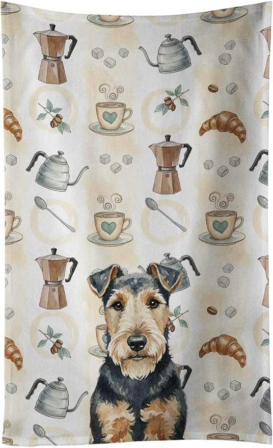 Caroline's Treasures Welsh Terrier Coffee Bar Kitchen Towel Velour Plush Front by CarolinesTreasures