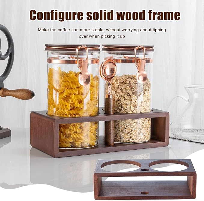 Glass Coffee Container with Wooden Shelf, 2 x 40 FLOZ Coffee Bean Storage with - Image 6