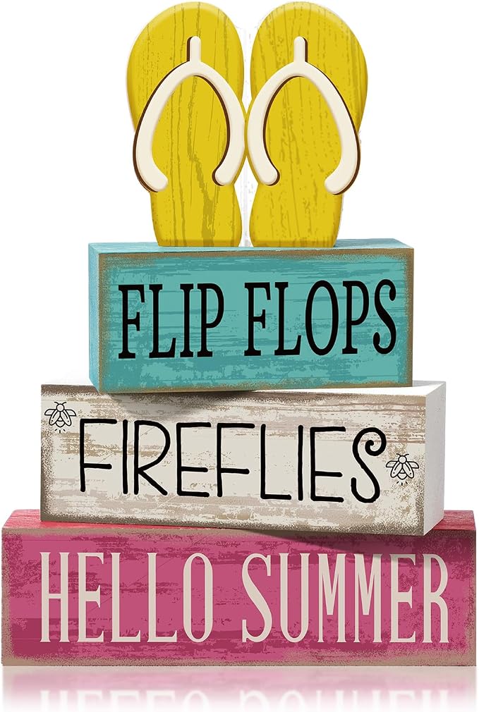 Yuntau 4 Pcs Summer Table Decorations Wooden Sign Flip Flops Table Centerpiece by Yuntau