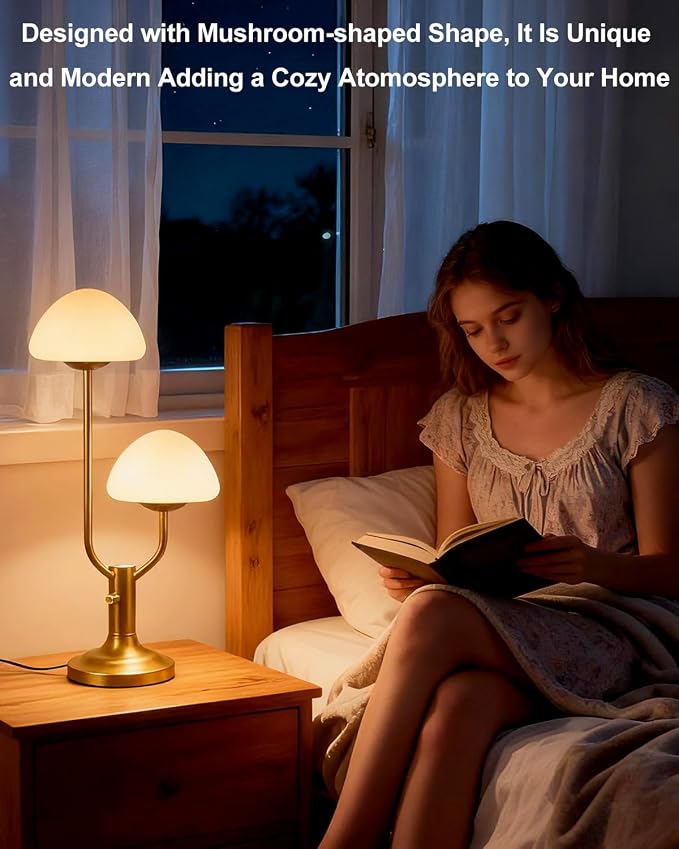 Lightdot Mushroom Table Lamp for Bedroom, Desk Bedside Small Lamps for Living - Image 2