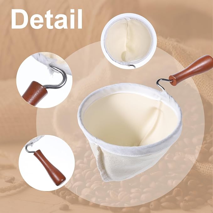 3PCS Coffee Sock Strainer with Wooden Handle, Washable Cloth Coffee Filter - Image 4