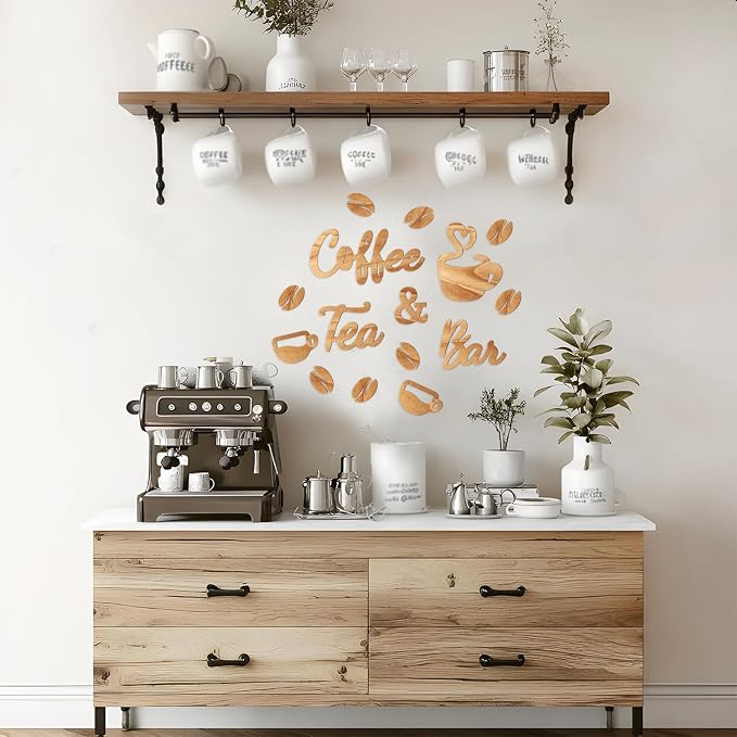 Homenthus Wood Coffee Bar Sign for Wall Decor, Farmhouse Wooden Coffee and Tea - Image 5