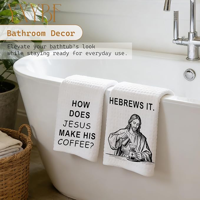 How Does Jesus Make His Coffee Hebrews It Funny Christian Kitchen Towels 16x24 - Image 5