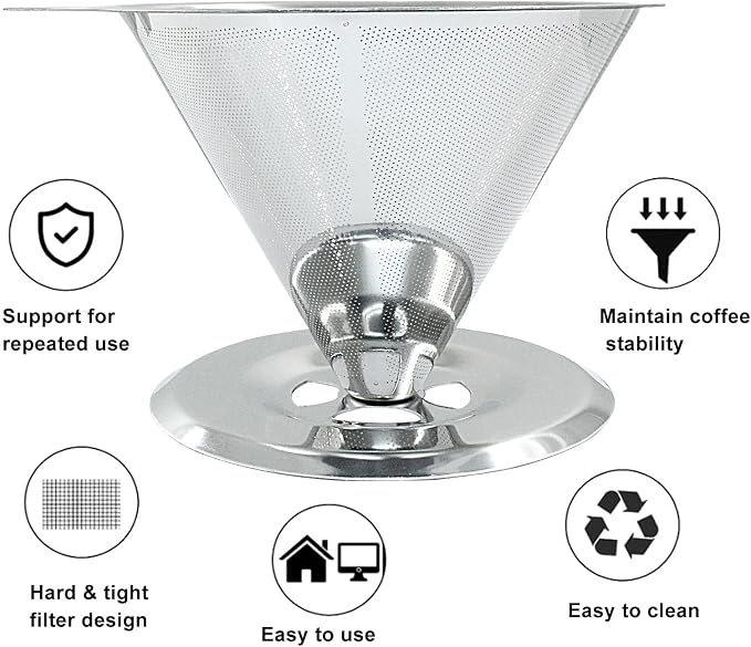 Waziaqoc Pour Over Coffee Dripper, Slow Drip Paperless Coffee Filter, Stainless - Image 3