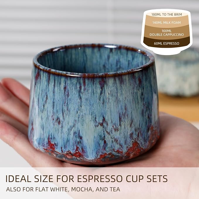 Ceramic Espresso Cups Set of 4, Espresso Coffee Mugs, Special Glazed Demitasse - Image 2