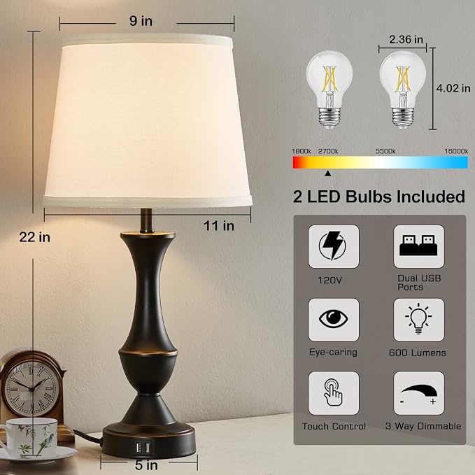 Luvkczc Touch Table Lamps Set of 2, Dimmable Nightstand Lamps, Table lamp - Image 6