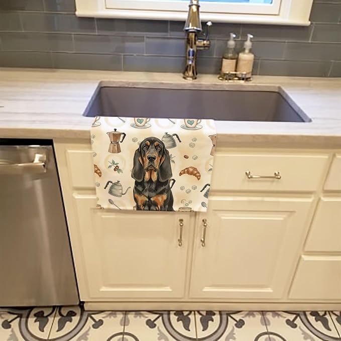 Caroline's Treasures Black and Tan Bloodhound Coffee Bar Kitchen Towel Velour - Image 2
