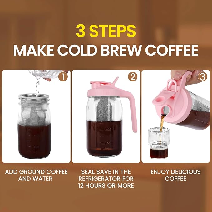 Cold Brew Coffee Maker, 32 oz Mason Jar Pitcher - Image 4