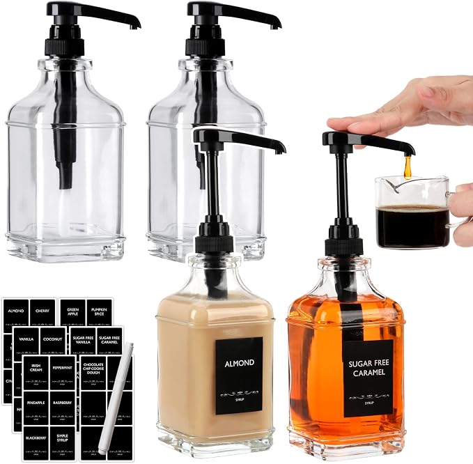 4 Pack Coffee Syrup Dispenser 16 oz, Syrup Dispenser by BIGIVACA