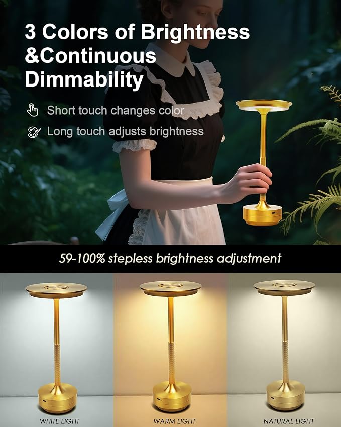 2 Pack Cordless Table Lamps, LED Rechargeable Battery Operated Desk Lamps - Image 4