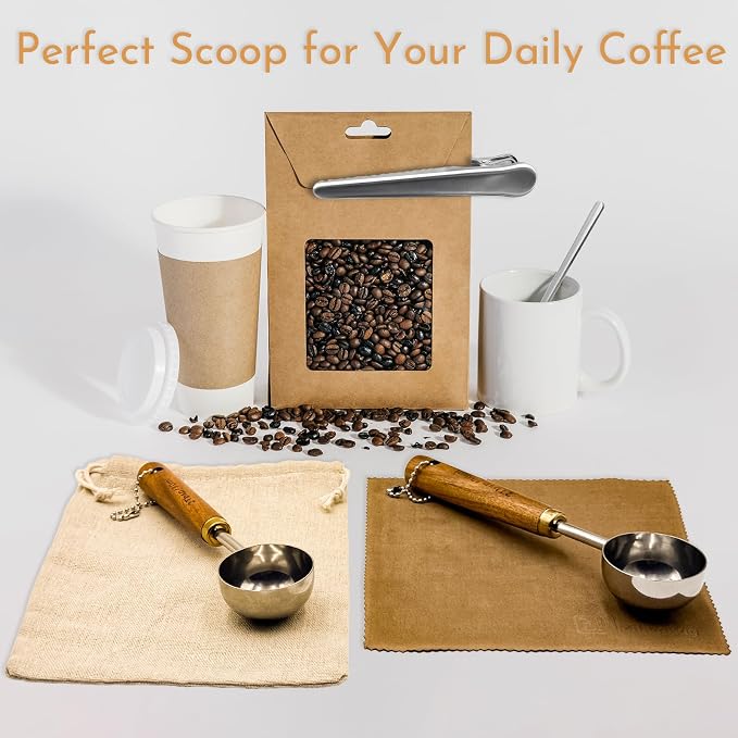 Coffee Scoop with Wooden Handle 2 Tbsp 304 Stainless Steel Measuring Tablespoon - Image 3