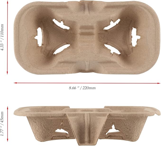 JOIKIT 100 PCS 2 Cup Pulp Fiber Drink Carrier, Molded Fiber Holder Tray - Image 2