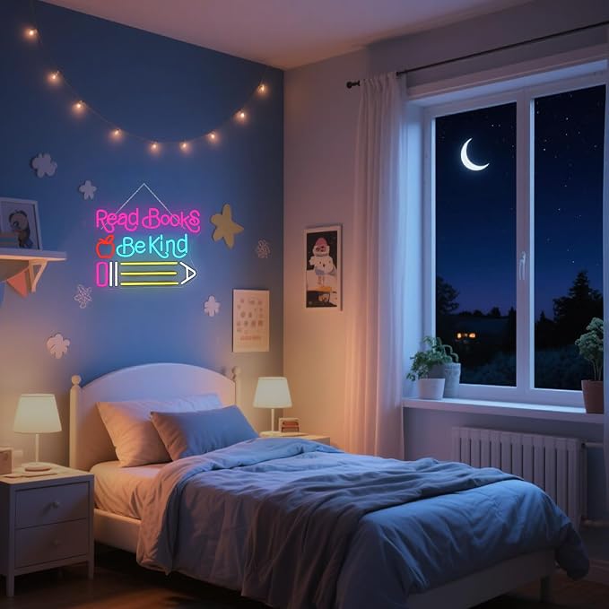 Read Books Be Kind Neon Sign Adjustable Brightness Student LED Neon Light Light - Image 6