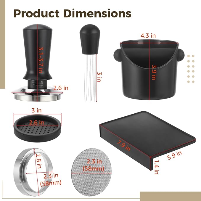 6 PCS Espresso Accessories Kit, 58mm Espresso Tool Kit | Coffee Tamper Set - Image 3