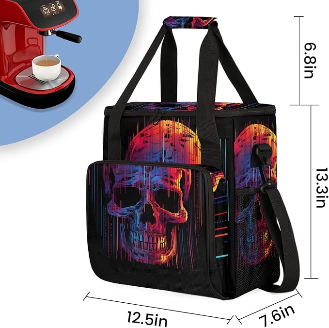 Funny Skull Skeleton Coffee Maker Carring Bag, Large Insulated Storage - Image 2