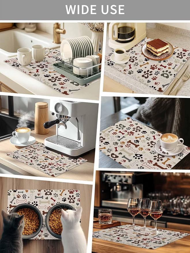 Dog Claws Coffee Mat Dog Bones Love Vintage Texture Absorbent Bar Mat - Image 8
