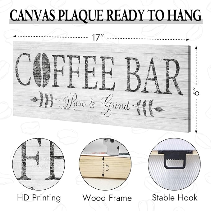 Rise & Grind Coffee Sign Decor Inspirational Canvas Prints Art - Image 7