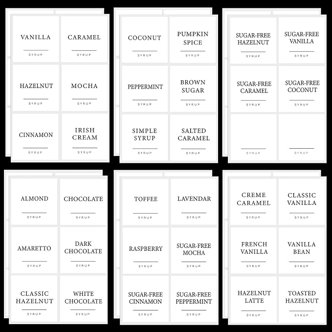 72PCS Coffee Syrup Labels for Coffee Bar, Waterproof Coffee Syrup Pump Stickers by GSCWLD
