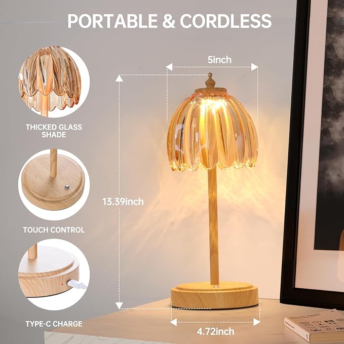 Shenmoyl Tulip Table Lamp with 5200mAh Battery & Touch Control, Small Cordless - Image 6