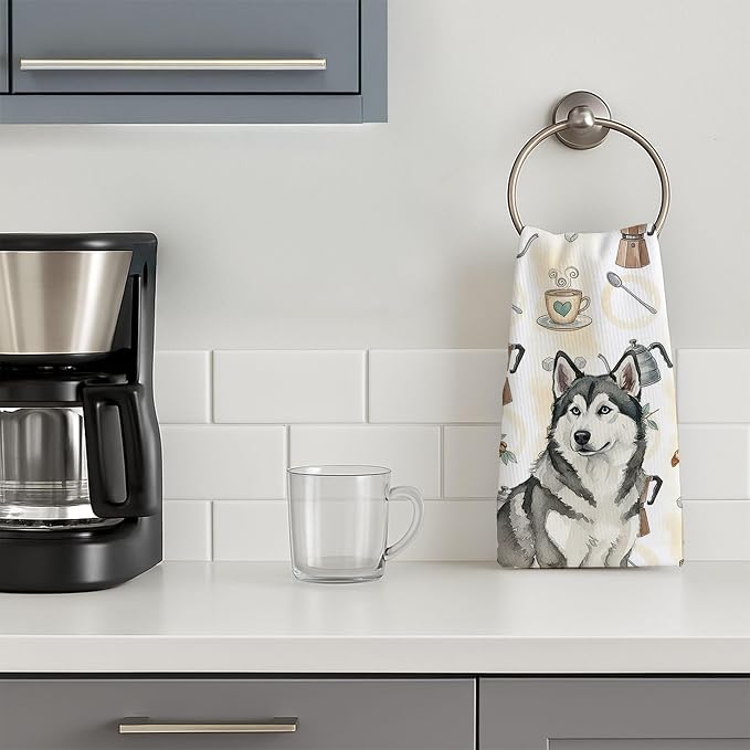 Caroline's Treasures Gray and White Alaskan Malamute Coffee Bar Kitchen Towel - Image 3
