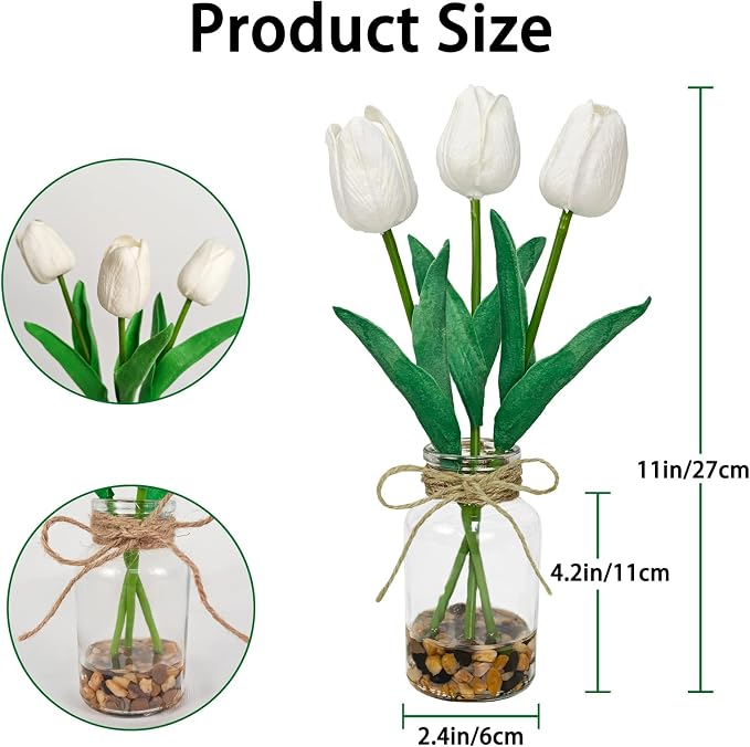 2 Packs Faux Flowers Artificial Tulips in Glass Vase - Image 6