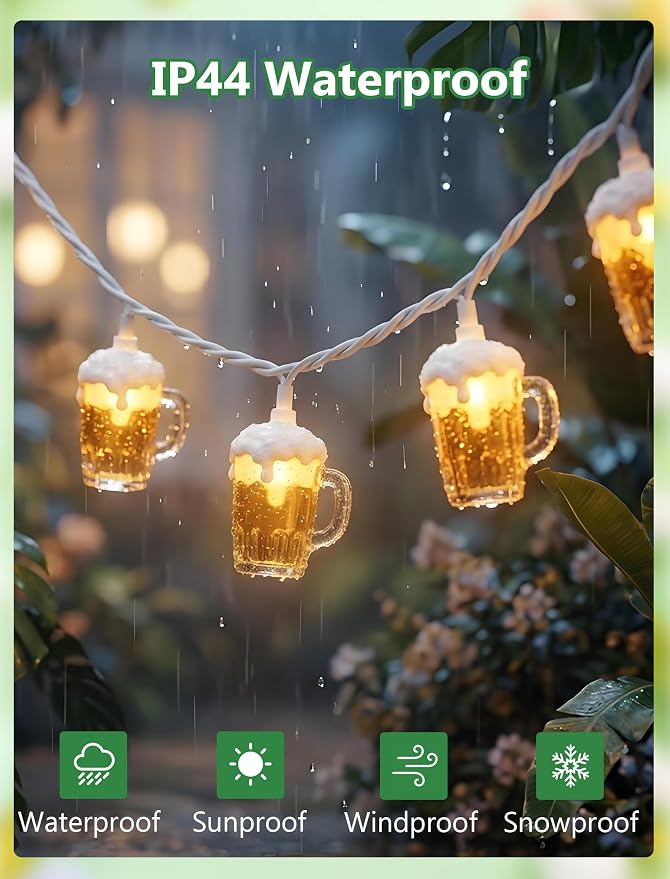 Outdoor Beer Mug String Lights Plug in, 8.5Ft 10 LED Tropical Beach Theme Beer - Image 3