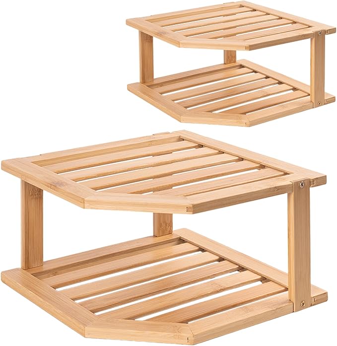 VERTORGAN Bamboo Corner Shelf, 2 Tier Plate Organizer by VERTORGAN