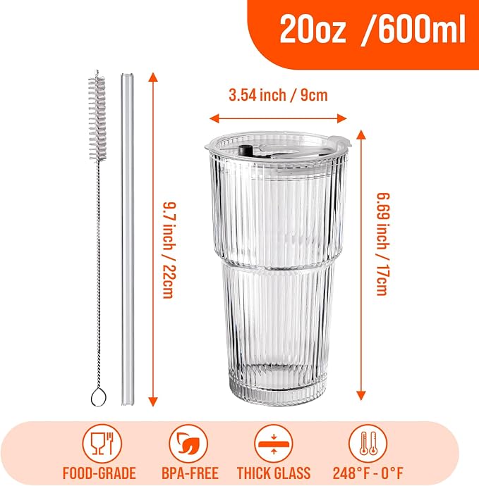 SUROQUE 20oz Ribbed Glass Tumblers - Image 3