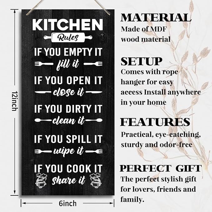 J2 Farmhouse Rustic Kitchen Sign, Hanging Printed Wooden Plaque Decor, Shared - Image 2